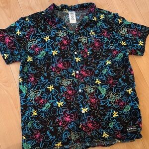 Disney Stitch Button-Up Shirt with Multicolor Tropical Print